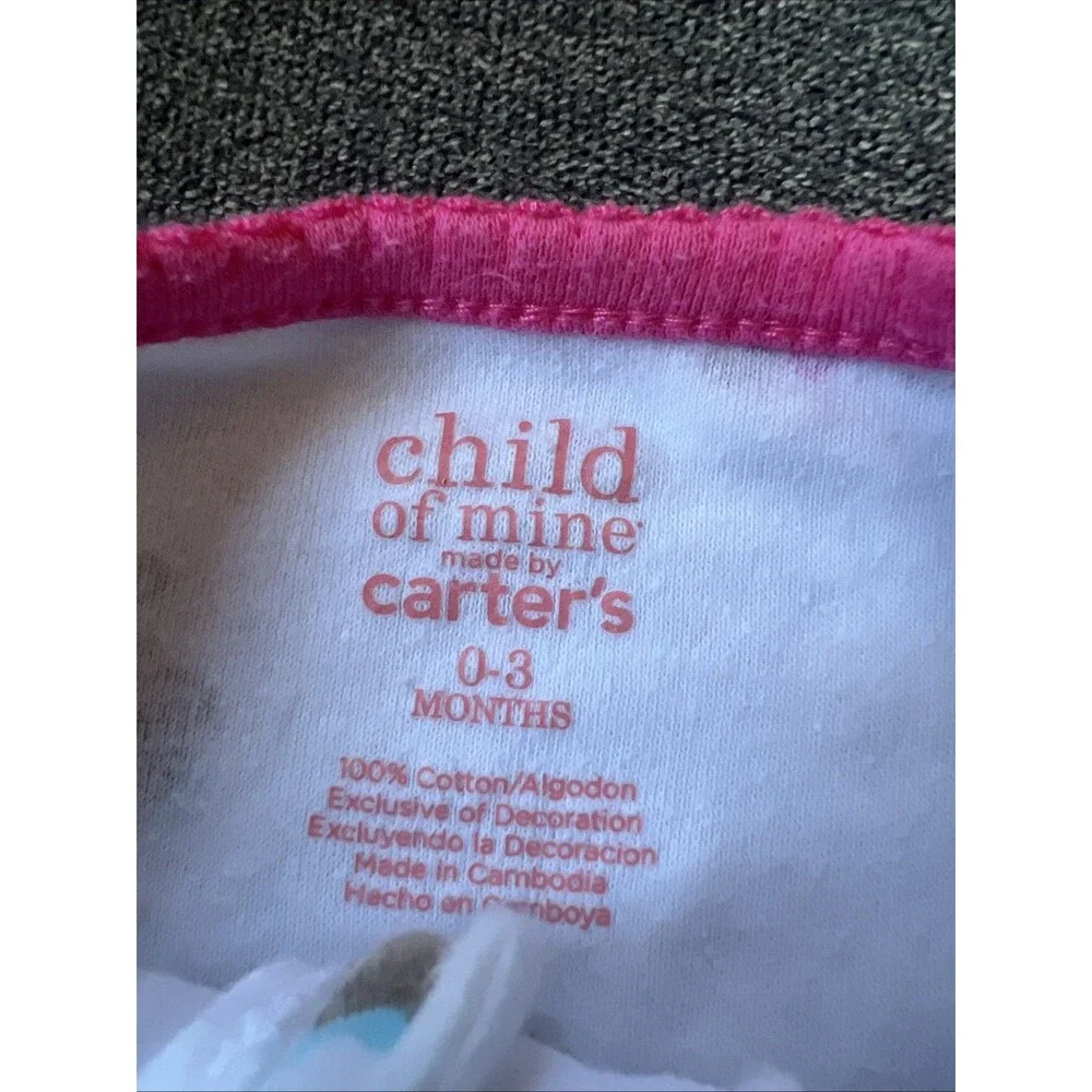 Child of Mine‎ by Carters Footed Sleeper Baby 0-3 Months White Monkey Pajamas